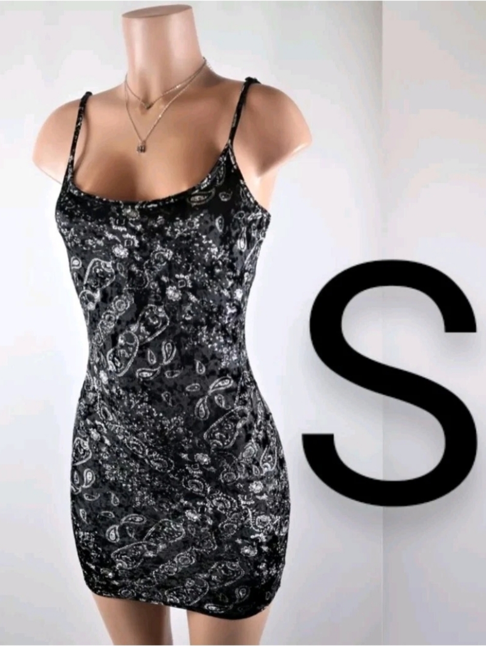 🆕Black Velvet & White Bandana Print Cami Mini Dress~SIZE S